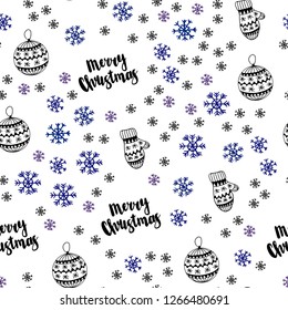 Dark Blue, Red vector seamless pattern with christmas snowflakes, balls, socks, mittens. Glitter abstract illustration with gradient. Template for business cards, websites.