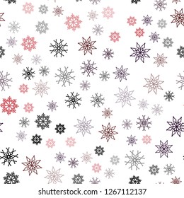 Dark Blue, Red vector seamless texture with colored snowflakes. Modern geometrical abstract illustration with crystals of ice. Trendy design for wallpaper, fabric makers.