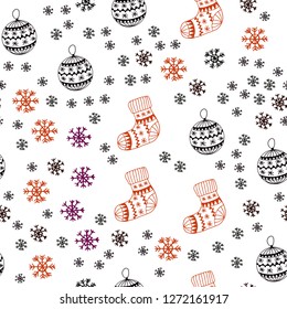 Dark Blue, Red vector seamless pattern with christmas snowflakes, balls, socks, mittens. Colorful illustration with xmas symbols. Texture for window blinds, curtains.