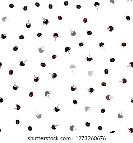 Dark Blue, Red vector seamless background with coffee, beans. Colorful illustration with gradient coffee beans, mugs. Template of a black hot beverage in a cafe.