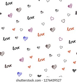 Dark Blue, Red vector seamless texture with words LOVE YOU, hearts. Colorful illustration with quote LOVE YOU, hearts. Template for business cards, websites.