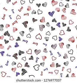 Dark Blue, Red vector seamless pattern with phrase LOVE YOU, hearts. Illustration with phrase LOVE YOU, hearts for valentine's day. Pattern for design of fabric, wallpapers.