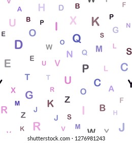 Dark Blue, Red vector seamless texture with ABC characters. Blurred design in simple style with signs of alphabet. Texture for window blinds, curtains.