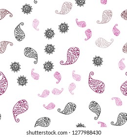 Dark Blue, Red vector seamless natural pattern with leaves and flowers. Sketchy doodles on white background. Template for business cards, websites.