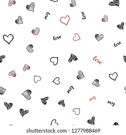 Dark Blue, Red vector seamless texture with words LOVE YOU, hearts. Illustration with phrase LOVE YOU, hearts for valentine's day. Design for textile, fabric, wallpapers.