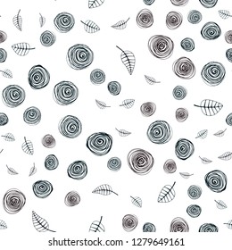 Dark Blue, Red vector seamless doodle backdrop with leaves and flowers. Sketchy doodles on white background. Pattern for design of fabric, wallpapers.