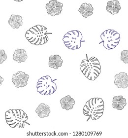 Dark Blue, Red vector seamless doodle backdrop with flowers, leaves. Leaves, flowers in natural style on white background. Pattern for trendy fabric, wallpapers.