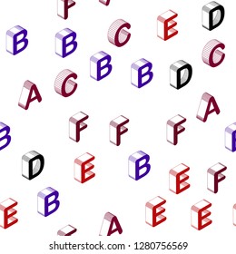 Dark Blue, Red vector seamless layout with 3D latin alphabet. Abstract illustration with colorful 3D latin alphabet. Texture for window blinds, curtains.