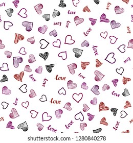 Dark Blue, Red vector seamless texture with words LOVE YOU, hearts. Romantic illustration with colorful phrase LOVE YOU, hearts. Texture for window blinds, curtains.