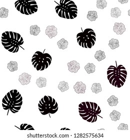 Dark Blue, Red vector seamless doodle background with flowers, leaves. Sketchy doodles on white background. Design for textile, fabric, wallpapers.