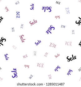Dark Blue, Red vector seamless cover with symbols of 30, 50, 70 % sales. Colored words of sales with gradient on white background. Backdrop for ads, leaflets of Black Friday.