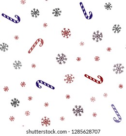 Dark Blue, Red vector seamless template with sweet christmas sticks.
