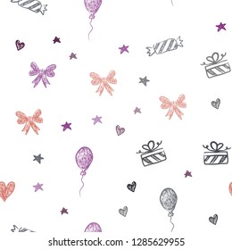 Dark Blue, Red vector seamless pattern in christmas style. Colorful illustration with aheart, baloon, candy, gift, star, ribbon. Pattern for carnival, festival ads.