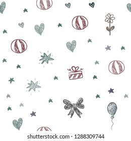 Dark Blue, Red vector seamless layout with new year gifts. Illustration with a gradient toy car, heart, baloon, tulip, candy, ball. Pattern for carnival, festival ads.