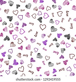 Dark Blue, Red vector seamless background with words of love, hearts. Illustration with phrase LOVE YOU, hearts for valentine's day. Texture for window blinds, curtains.