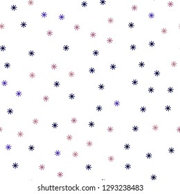 Dark Blue, Red vector seamless background with xmas snowflakes. Shining colorful illustration with snow on abstract template. Texture for window blinds, curtains.