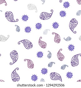 Dark Blue, Red vector seamless doodle pattern with leaves and flowers. An elegant bright illustration with leaves and flowers. Pattern for trendy fabric, wallpapers.