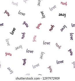 Dark Blue, Red vector seamless background with words of love. Illustration with phrase LOVE YOU for valentine's day. Design for textile, fabric, wallpapers.