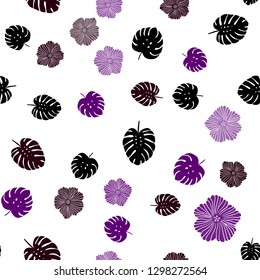 Dark Blue, Red vector seamless doodle background with flowers, leaves. Modern abstract illustration with leaves and flowers. Texture for window blinds, curtains.