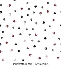 Dark Blue, Red vector seamless template with cups of coffee, beans. Glitter abstract backdrop with gradient mugs, coffee grains. Design for ad, poster, banner of cafes, restaurants.