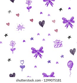 Dark Blue, Red vector seamless backdrop with holiday gifts. Colorful illustration with a toy car, heart, baloon, tulip, candy, ball. Template for new year postcards.