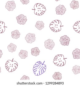 Dark Blue, Red vector seamless doodle backdrop with flowers, leaves. Brand new colored illustration with leaves and flowers. Template for business cards, websites.