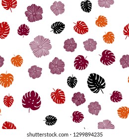 Dark Blue, Red vector seamless doodle texture with flowers, leaves. Colorful illustration in doodle style with leaves, flowers. Design for wallpaper, fabric makers.