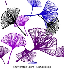 Dark Blue, Red vector seamless doodle pattern with leaves. leaves on elegant natural pattern with gradient. Pattern for trendy fabric, wallpapers.