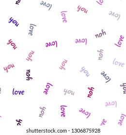 Dark Blue, Red vector seamless background with words of love. Illustration with colorful phrase LOVE YOU in romantic style. Texture for window blinds, curtains.