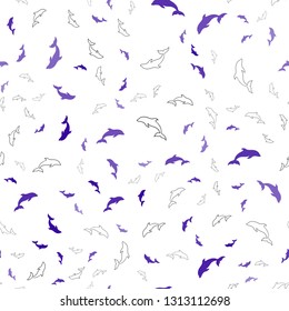 Dark Blue, Red vector seamless pattern with sea dolphins. Decorative design in natural style with sea dolphins. Pattern for websites of animals.