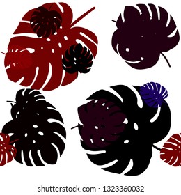 Dark Blue, Red vector seamless abstract pattern with leaves. Sketchy doodles with leaves on blurred background. Pattern for design of fabric, wallpapers.