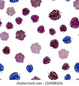 Dark Blue, Red vector seamless abstract design with flowers, leaves. Shining colored illustration with leaves and flowers. Template for business cards, websites.