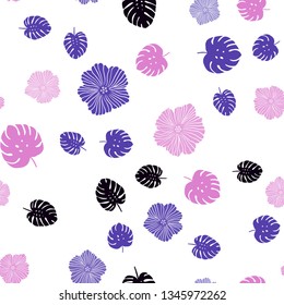 Dark Blue, Red vector seamless elegant background with flowers, leaves. Brand new colored illustration with leaves and flowers. Pattern for design of fabric, wallpapers.