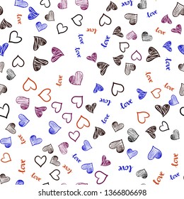 Dark Blue, Red vector seamless texture with words LOVE YOU, hearts. Design in doodle style with text LOVE YOU, hearts. Template for business cards, websites.