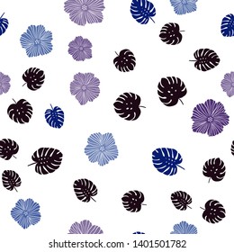 Dark Blue, Red vector seamless natural backdrop with flowers, leaves. Colorful illustration in doodle style with leaves, flowers. Template for business cards, websites.