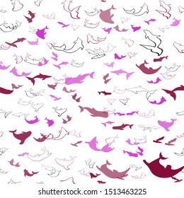 Dark Blue, Red vector seamless background with dolphins. Decorative design in natural style with sea dolphins. Pattern for marine leaflets.
