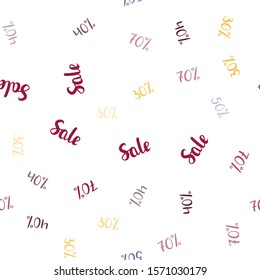 Dark Blue, Red vector seamless pattern with 30, 40, 50 percentage signs. Colored words of sales with gradient on white background. Backdrop for super sales on Black Friday.