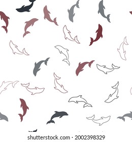 Dark Blue, Red vector seamless background with dolphins. Isolated sea dolphins on white background. Pattern for wildlife ad, booklets.