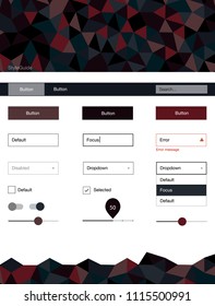 Dark Blue, Red vector style guide with triangles. Decorative ui kit design in abstract style with colorful crystals. Modern template for your landing page.