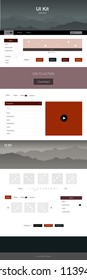 Dark Blue, Red vector style guide with mountains. Colorful ui/ux kit with header consisted of hills & rocks. Modern template for your landing page.