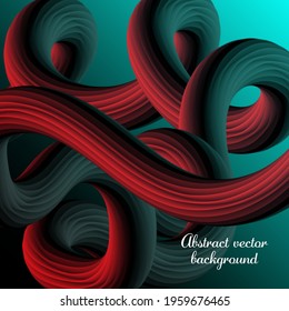 Dark blue red vector swirling liquid waves on abstract background
