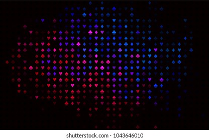 Dark Blue, Red vector template with poker symbols. Blurred decorative design of hearts, spades, clubs, diamonds. Smart design for your business advert of casinos.