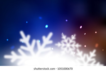 Dark Blue, Red vector template with ice snowflakes. Blurred decorative design in xmas style with snow. The template can be used as a new year background.