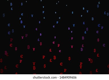 Dark Blue, Red vector template with currency. Shining illustration with signs of currency on abstract template. Pattern for financial, investment websites.
