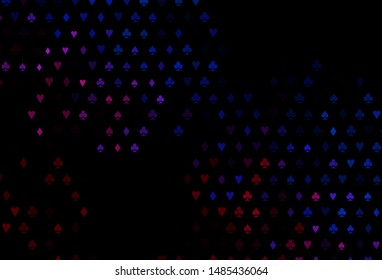 Dark Blue, Red vector template with poker symbols. Colorful gradient with signs of hearts, spades, clubs, diamonds. Pattern for booklets, leaflets of gambling houses.