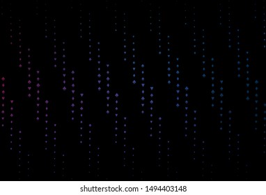 Dark Blue, Red vector template with poker symbols. Blurred decorative design of hearts, spades, clubs, diamonds. Template for business cards of casinos.