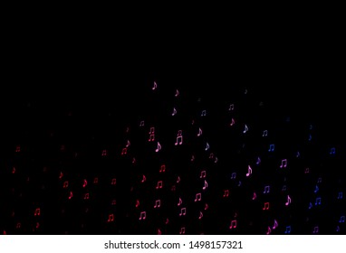 Dark Blue, Red vector template with musical symbols. Shining illustration of colorful gradient music notes. Pattern for school ad, booklets.