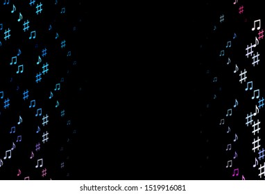 Dark Blue, Red vector template with musical symbols. Shining illustration of colorful gradient music notes. Modern design for wallpapers.