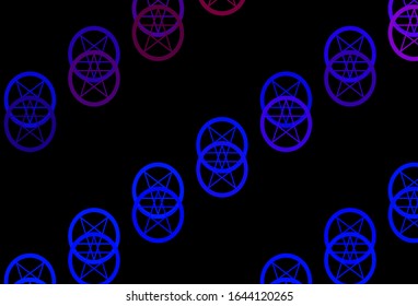 Dark Blue, Red vector template with esoteric signs. Colorful vintage illustration with gradient alchemy shapes. Simple design for occult depiction.