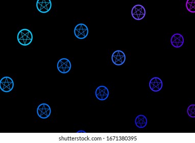 Dark Blue, Red vector template with esoteric signs. Colorful vintage illustration with gradient alchemy shapes. Simple base for your occult design.